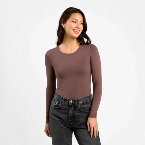 nuuds Tops - Nuuds Long Sleeve Crewbeck Bodysuit Coffee Brown Thong Style Size Large